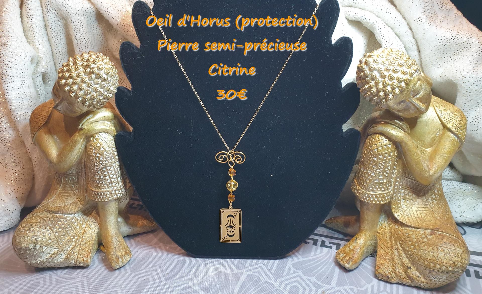 Collier carte il d horus protection pierre semi precieuse citrine 30 euros 1