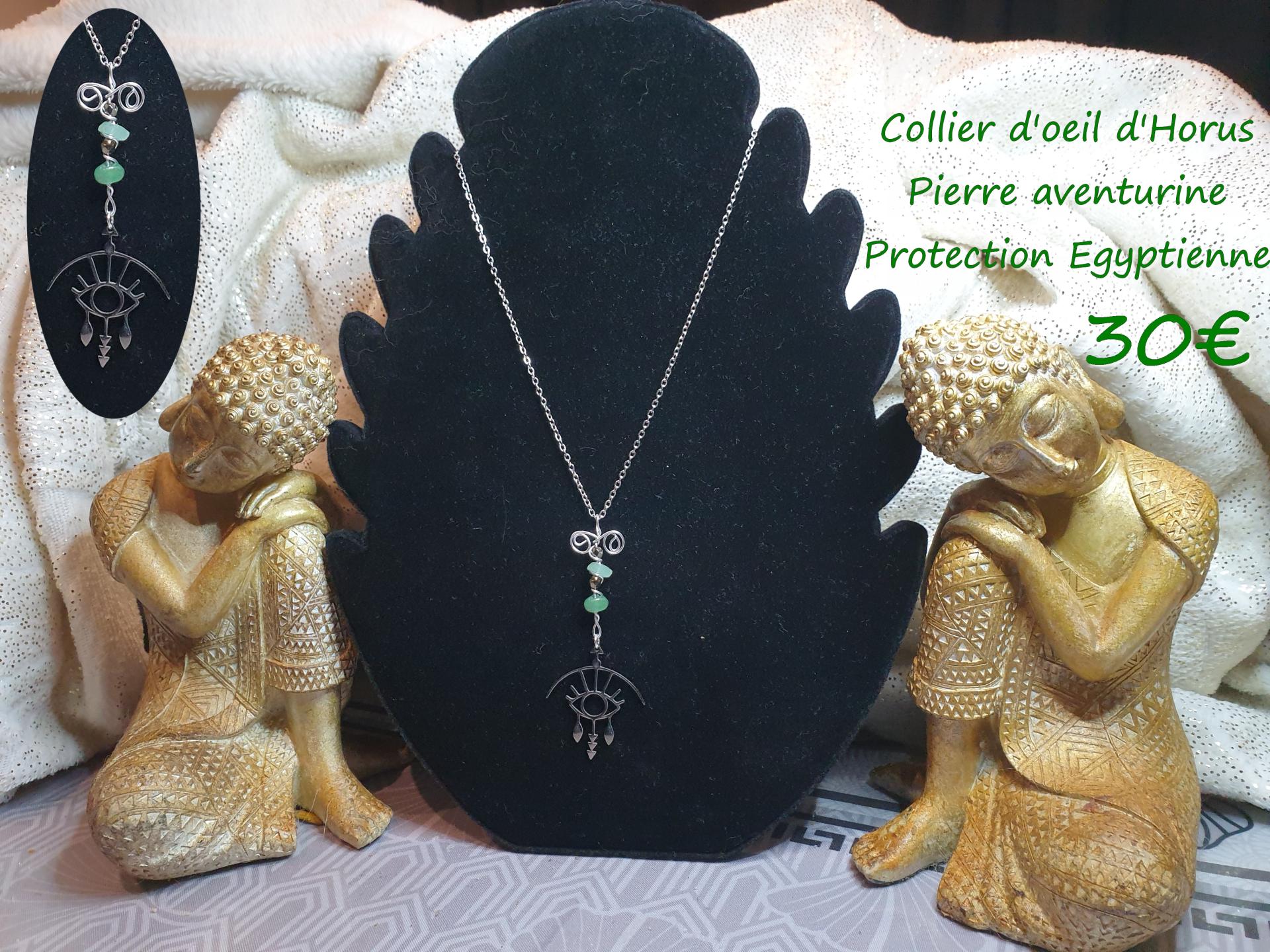 Collier d oeil d horus pierre aventurine protection egyptienne 30 euros