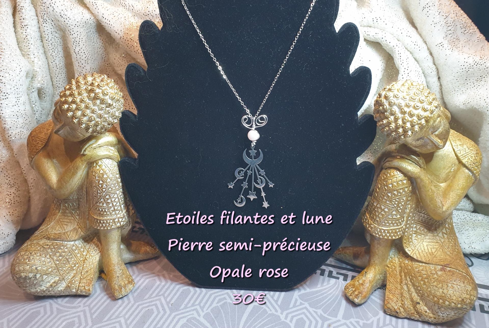 Collier etoiles filantes et lune pierre semi precieuse opale rose 1