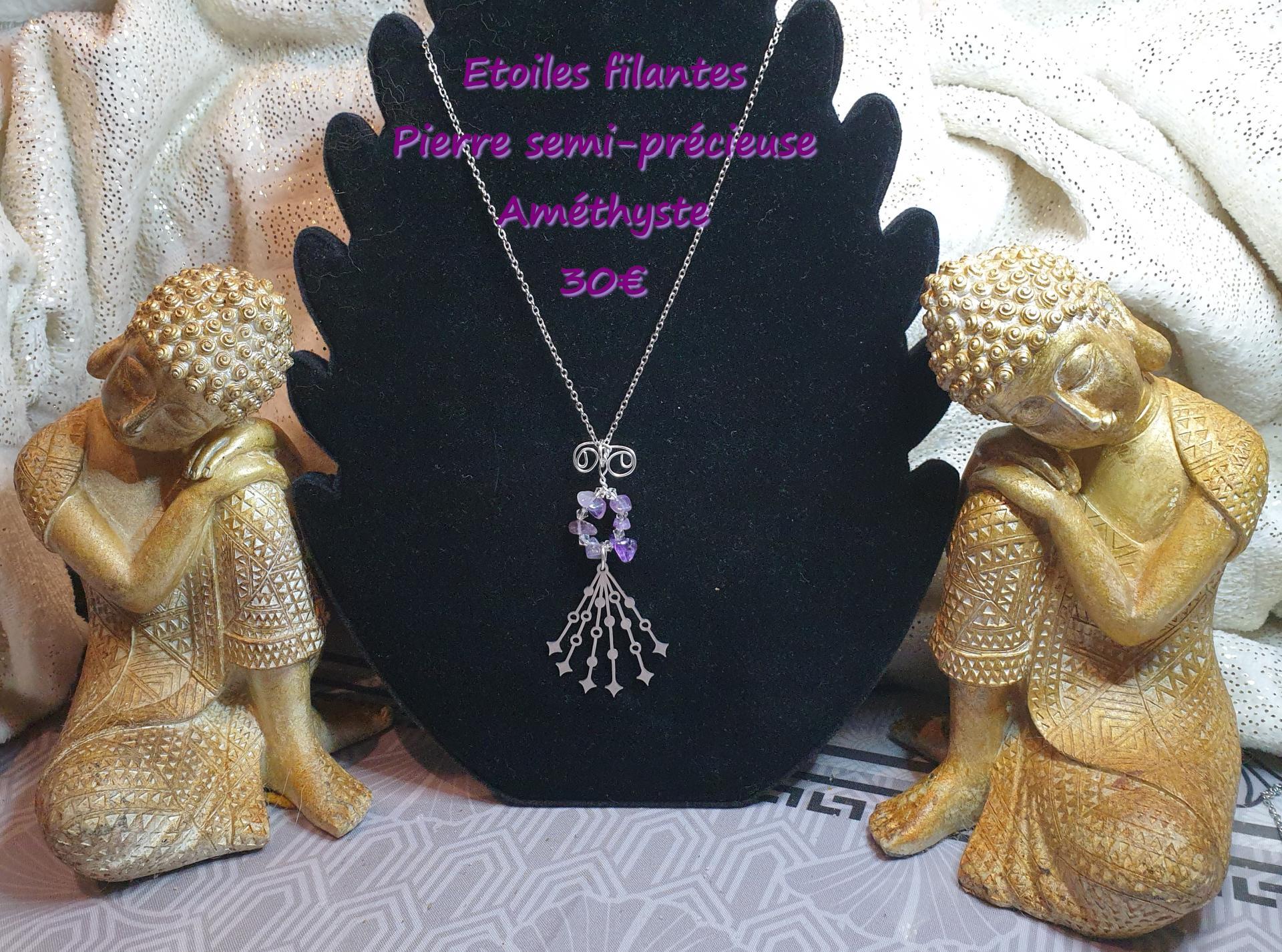 Collier etoiles filantes pierre amethyste 30 euros 1