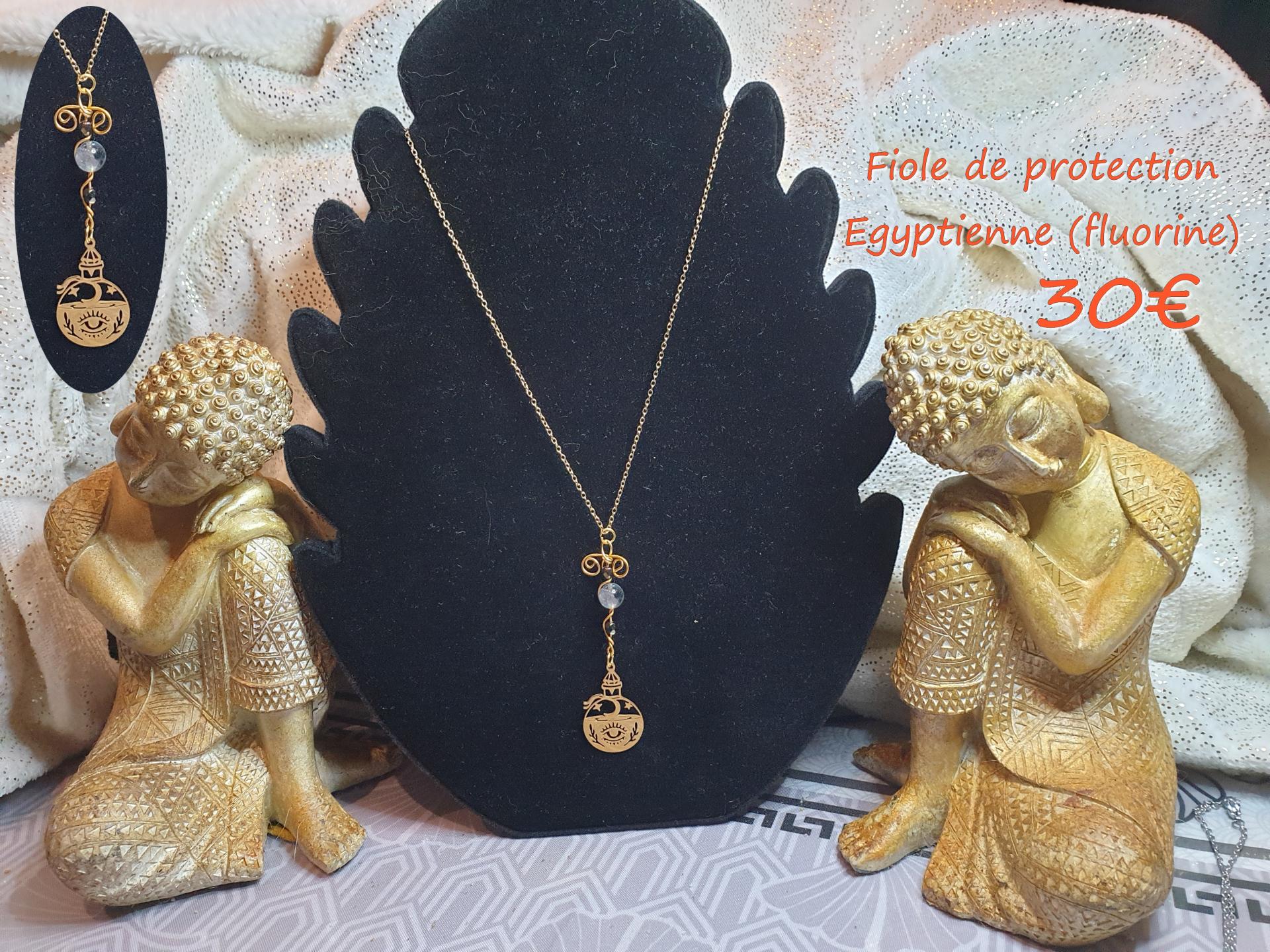 Collier fiole protection egyptienne pierre fluorine 30 euros