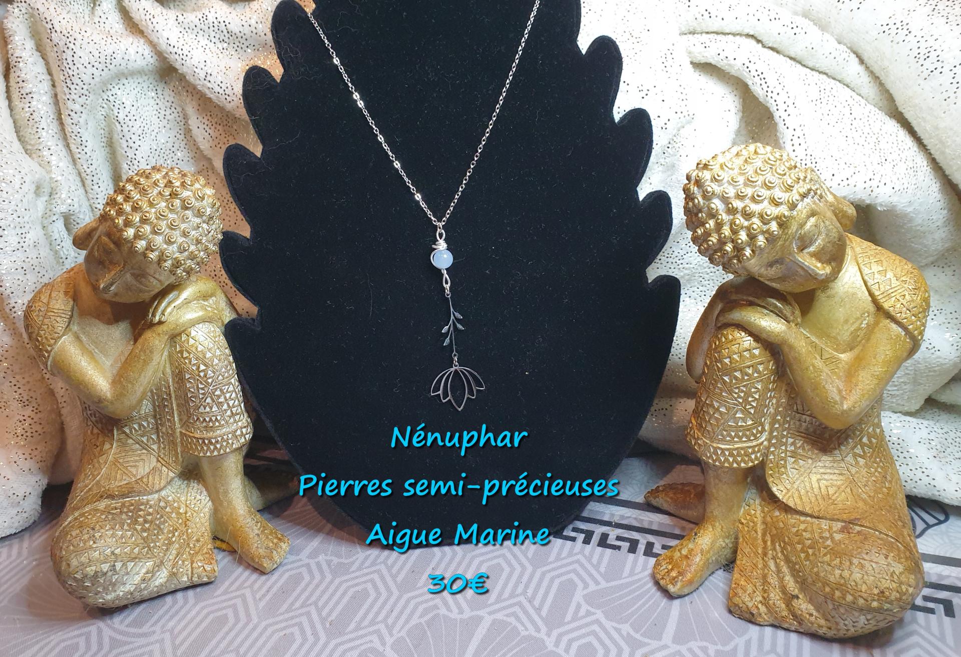Collier nenuphar pierre semi precieuse aigue marine 30 euros 1