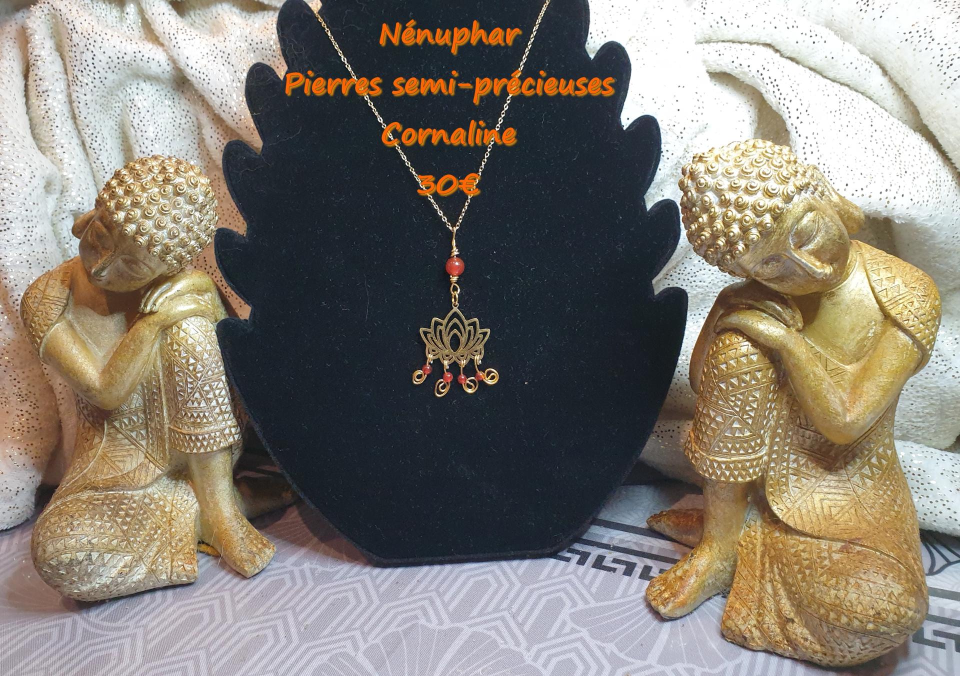 Collier nenuphar pierre semi precieuse cornaline 30 euros 1