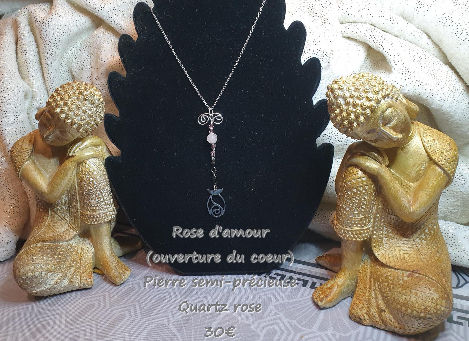 Collier rose d amour ouverture du c ur pierre semi precieuse quartz rose 30 euros 1